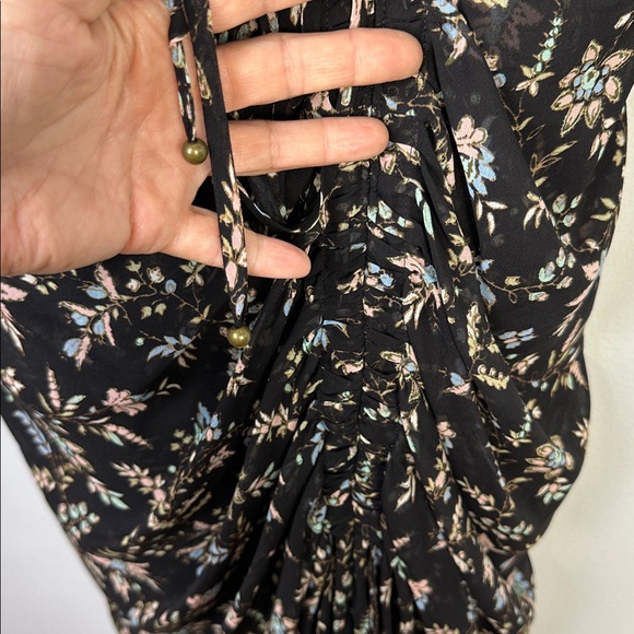 Veronica Beard Merrill Drawstring Midi Dress Black Floral Size 6 Ruched Silk - Picture 8 of 16